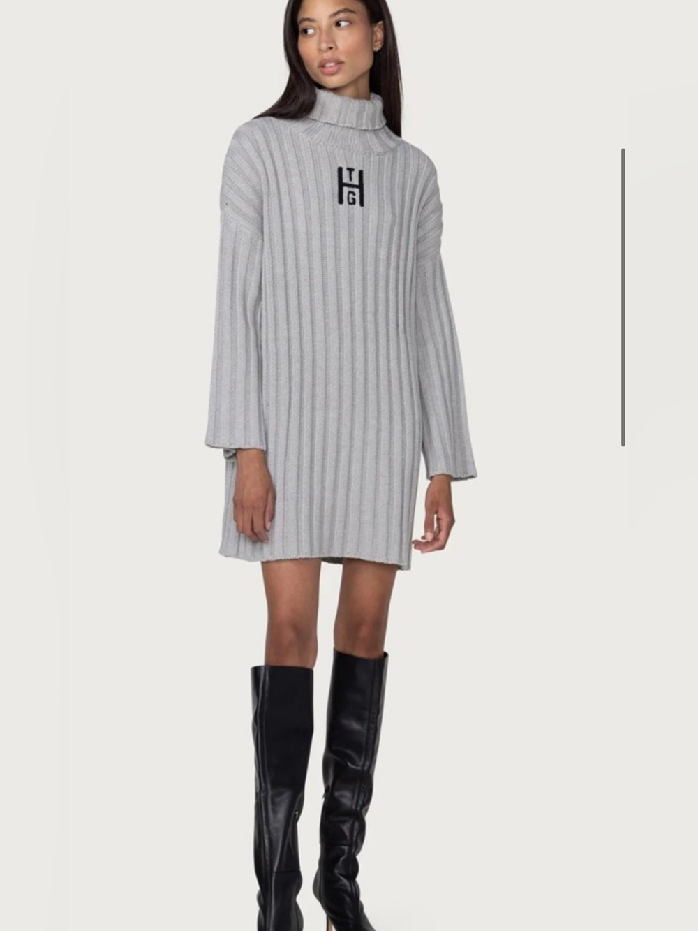Honor the gift white  Turtleneck Sweater Dress with Chest Logo.